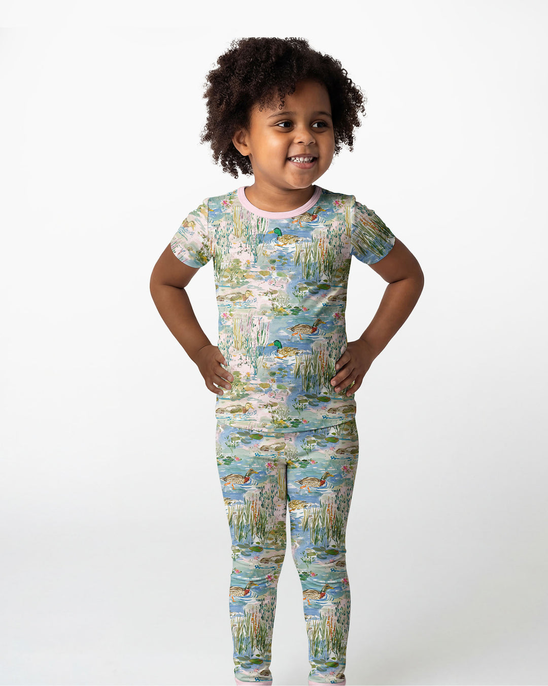 Watercolor Mallard Duck Bamboo Two Piece Short Sleeve Pajama Set