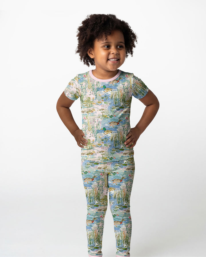 Watercolor Mallard Duck Bamboo Two Piece Short Sleeve Pajama Set