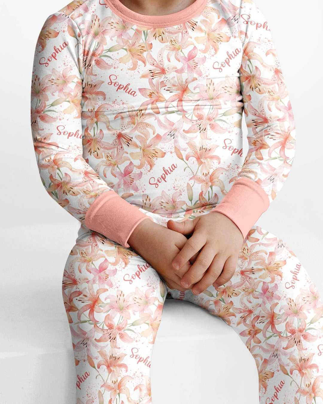 Custom Name Birth Month Flowers Bamboo Two Piece Long Sleeve Pajama Set