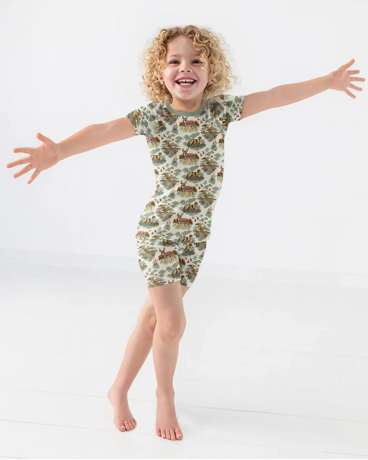 Vintage Hunting Season Daddy& Me Matching Bamboo Two Piece Short Sleeve Shorts Pajama Set