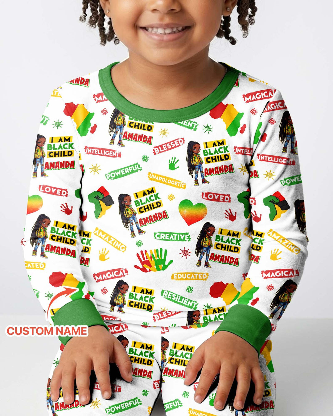 Custom Name I Am Black Child Magical Bamboo Two Piece Long Sleeve Pajama Set
