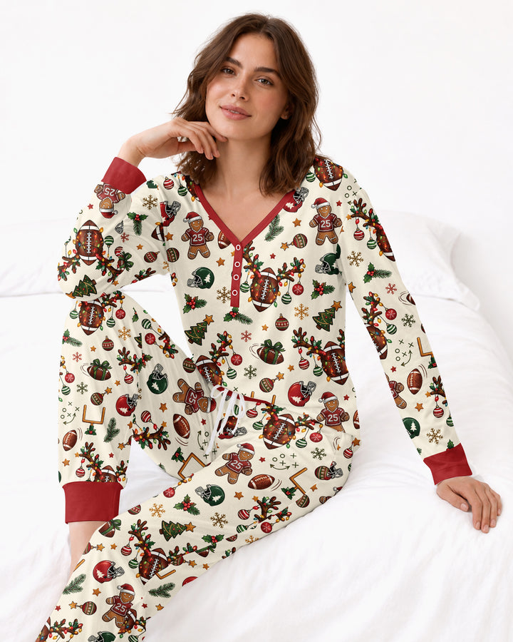 Football Christmas Merry Kickmas Bamboo Women Pajama Set
