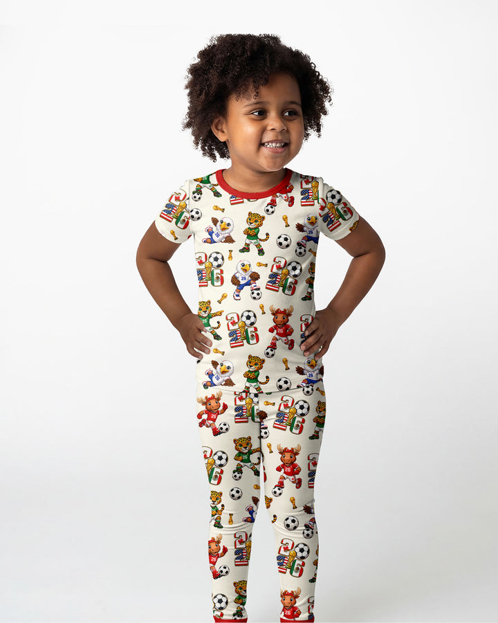 Cute Soccer Mascots USA CAN MEX Bamboo Two Piece Short Sleeve Pajama Set