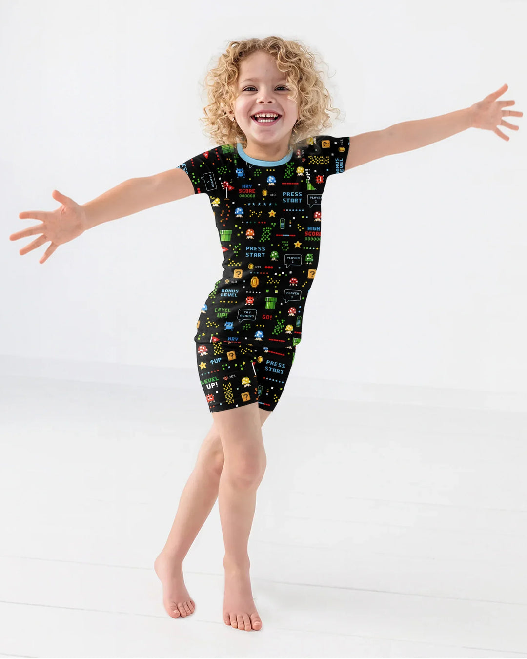 Pixel Game Lover Matching Bamboo Two Piece Short Sleeve Shorts Pajama Set