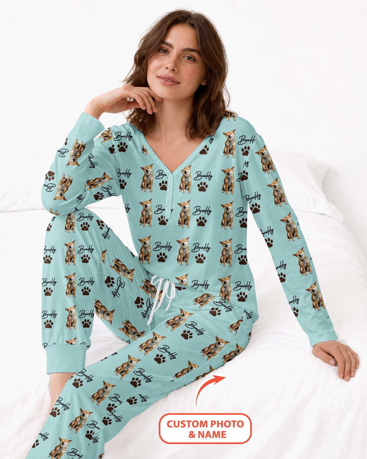 Personalized Pet Portrait Bamboo Women Pajama Set