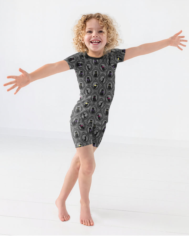 Midnight Cat Parade Bamboo Two Piece Short Sleeve Shorts Pajama Set