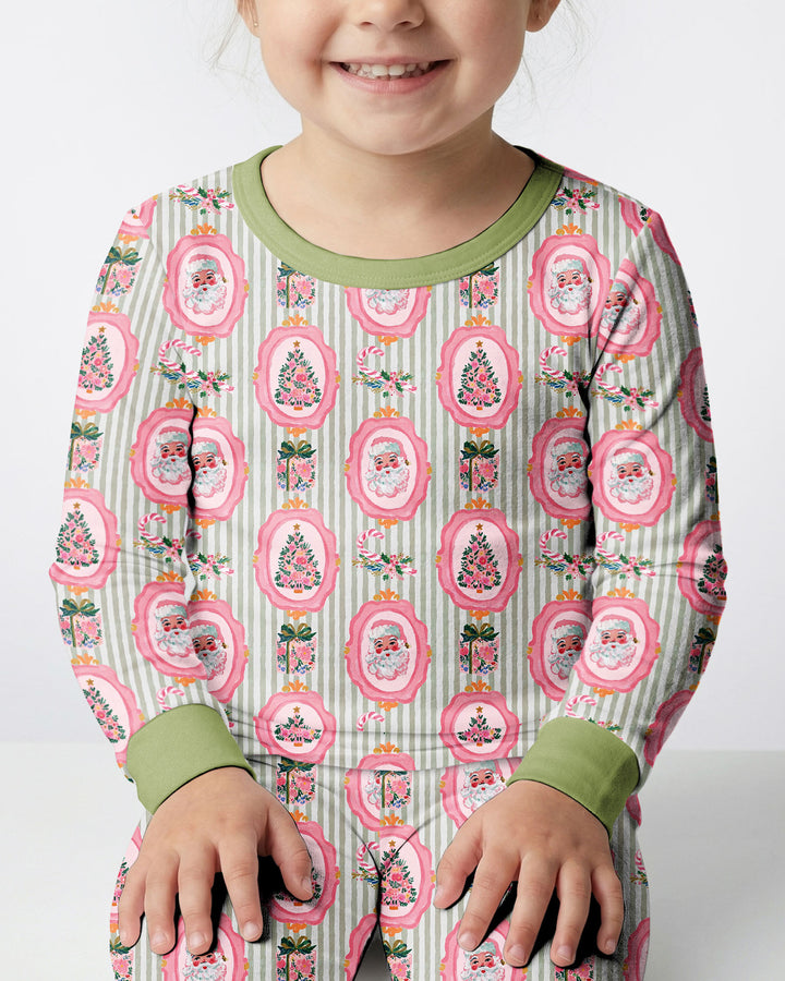 Pink Vintage Christmas Bamboo Two Piece Long Sleeve Pajama Set