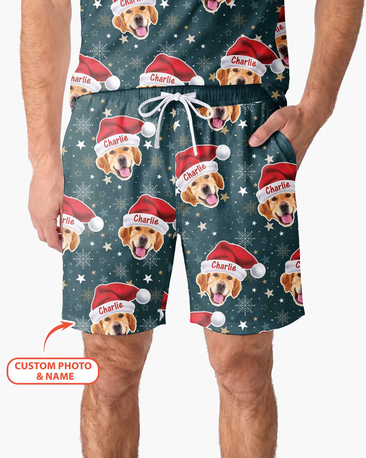 Custom Dog Photo Santa Claus Bamboo Men Short Sleeve Short Pajama Set