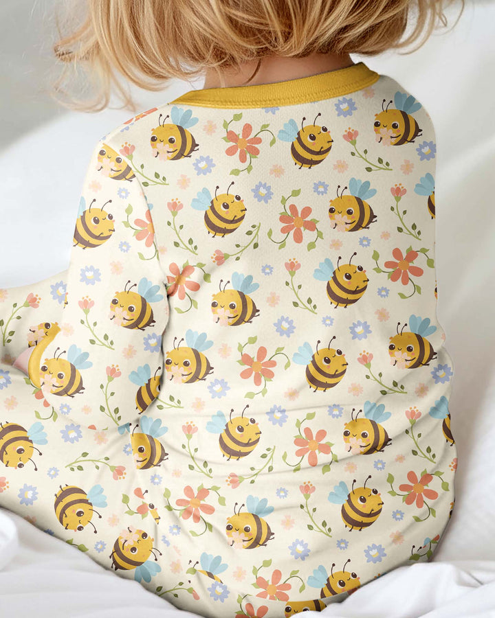 Bees and Flowers Bamboo Convertible Zippered Romper