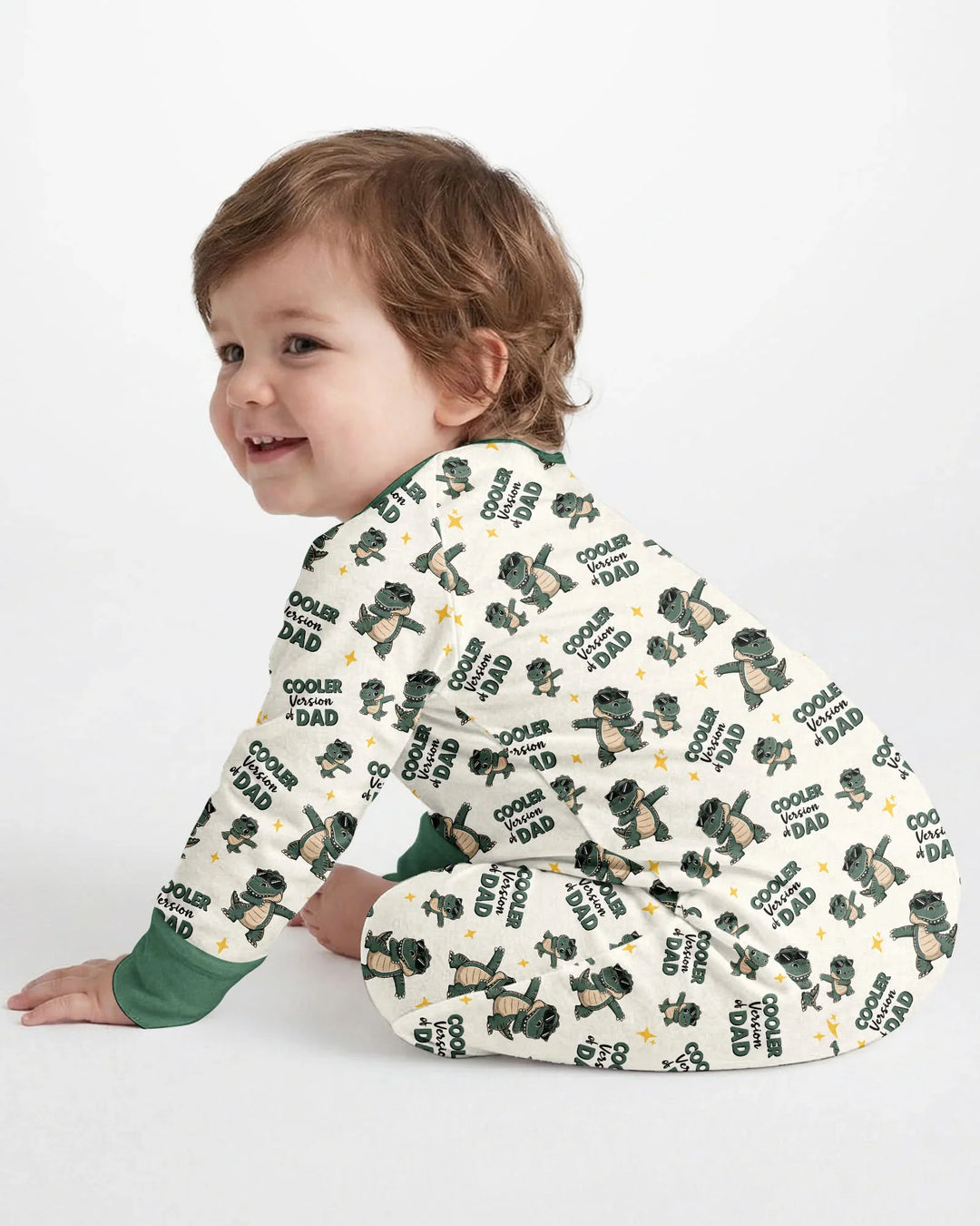 Divertido pijama de bambú convertible con cremallera de dinosaurio para papá e hijo a juego