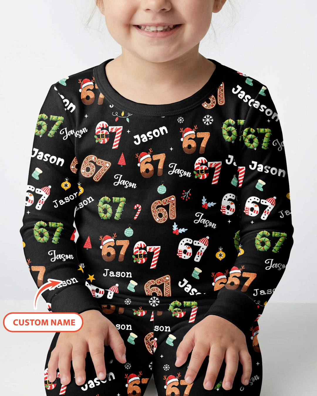 Custom '6 7' Six Seven Christmas Slang Meme Bamboo Two Piece Long Sleeve Pajama Set