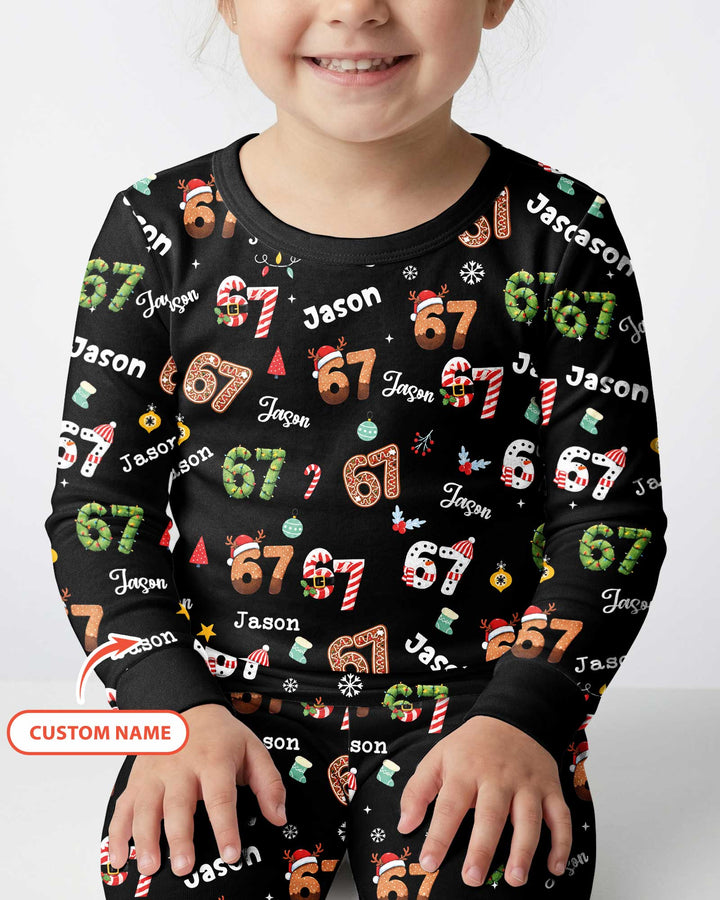 Custom '6 7' Six Seven Christmas Slang Meme Bamboo Two Piece Long Sleeve Pajama Set