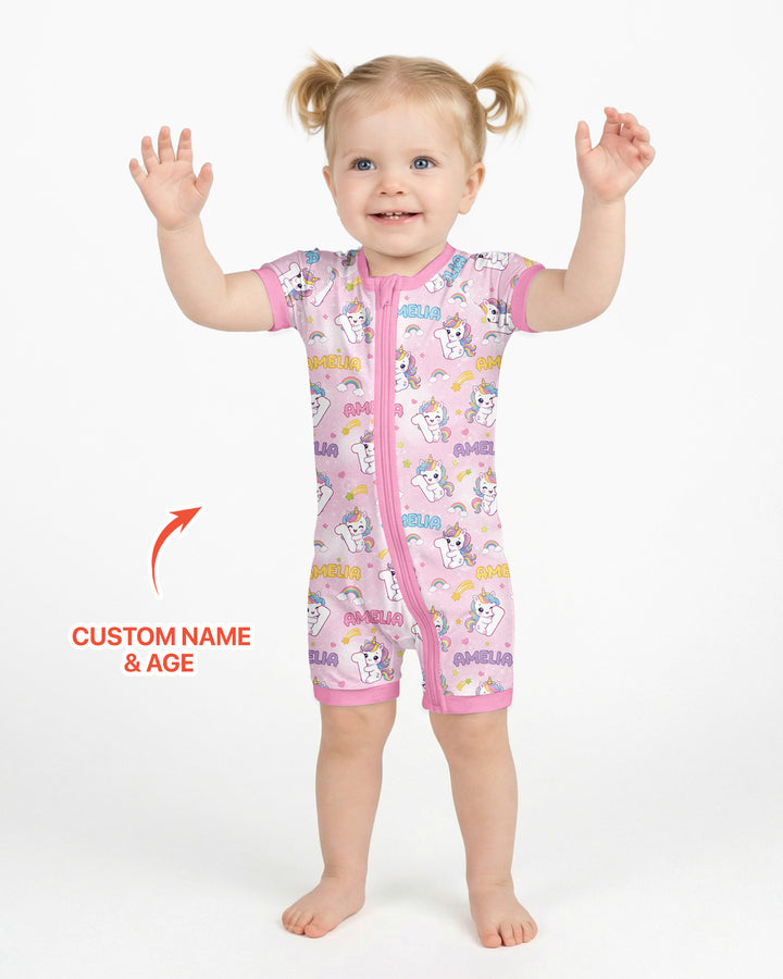 Custom Name Kawaii Unicorn Birthday Bamboo Shorty Zippy