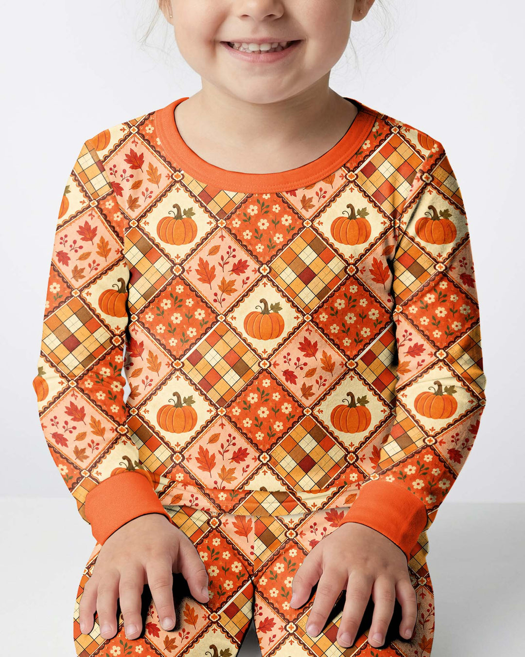 Fall Vintage Patchwork Bamboo Two Piece Long Sleeve Pajama Set