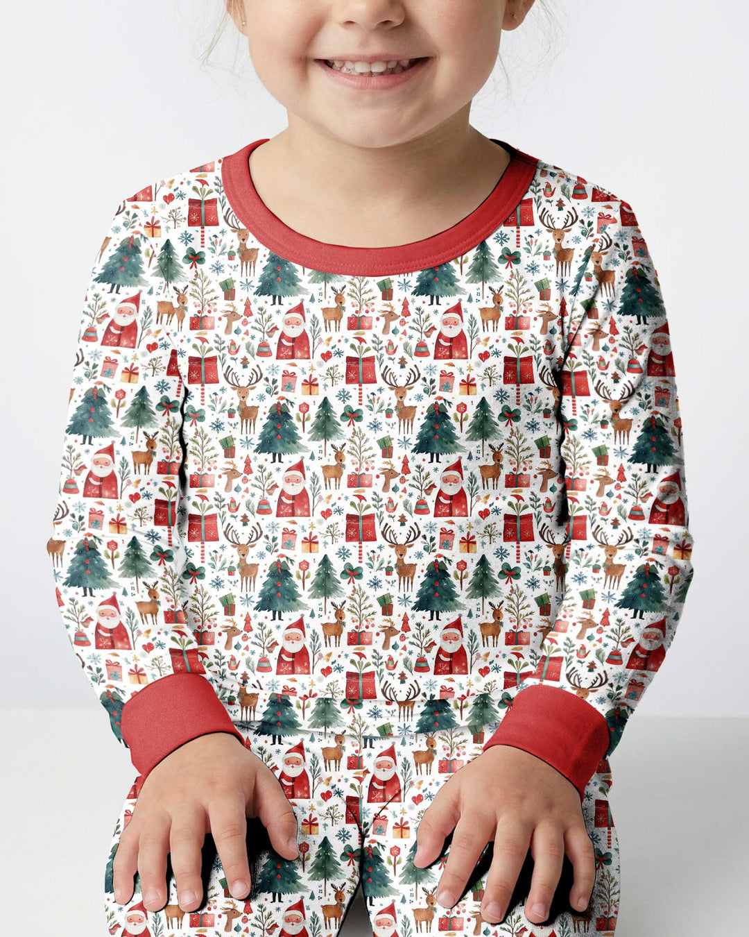 Christmas Tree Santa Bamboo Two Piece Long Sleeve Pajama Set