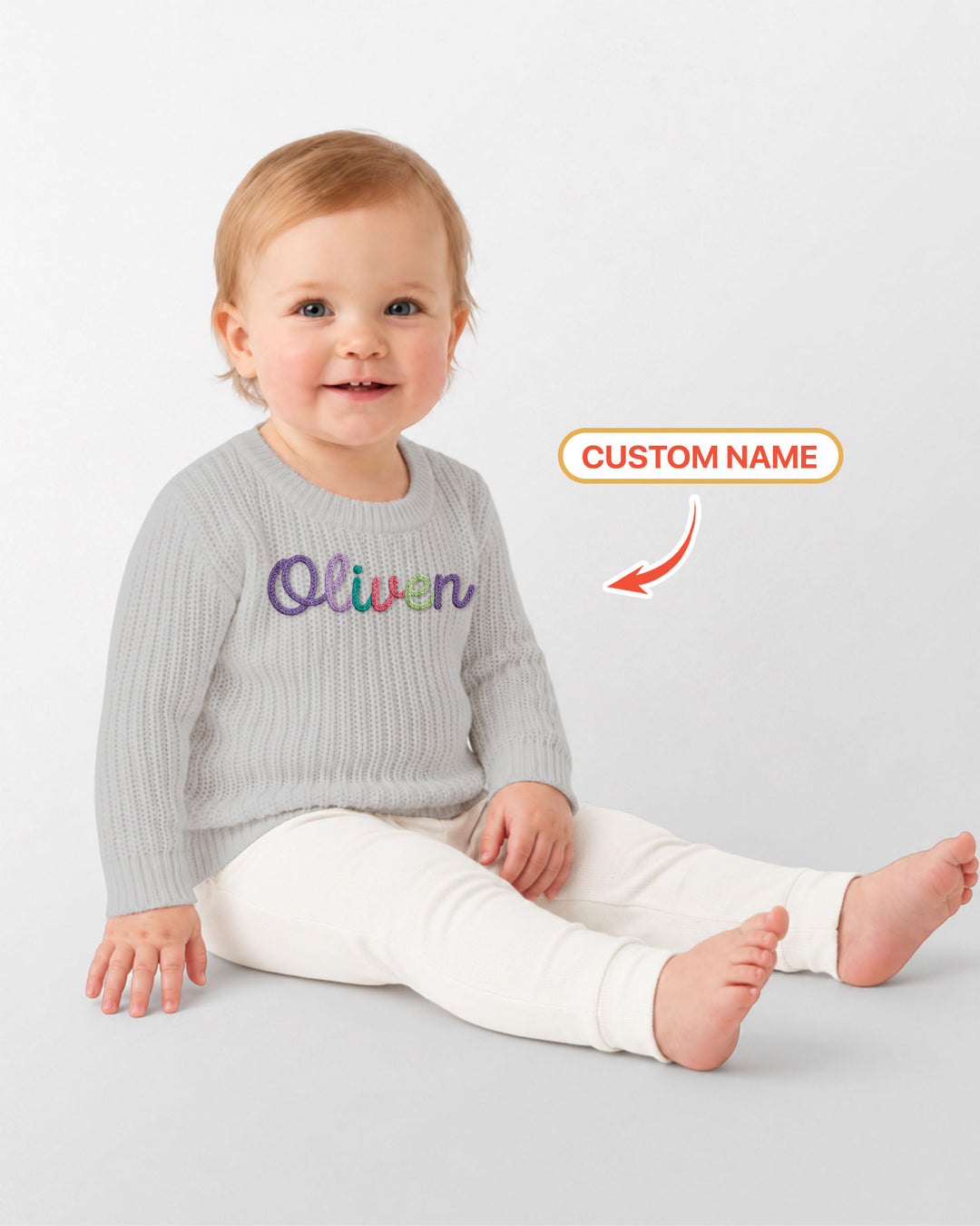 Embroidered Baby Name Bamboo Knit Sweater Bubble