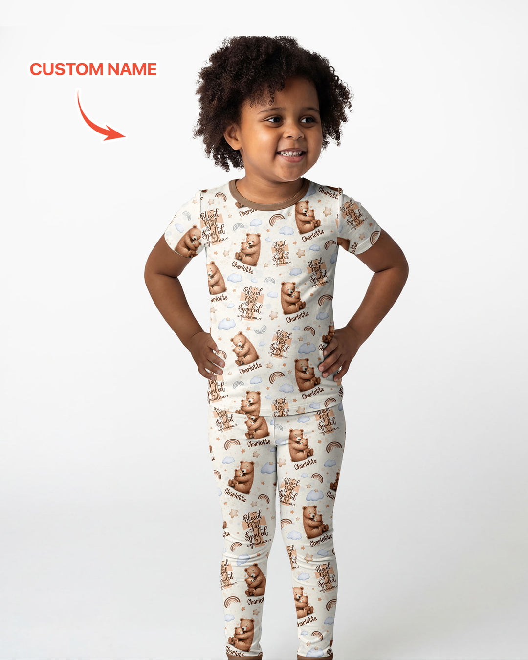 Conjunto de pijama de dos piezas de bambú de manga corta, plantilla personalizada