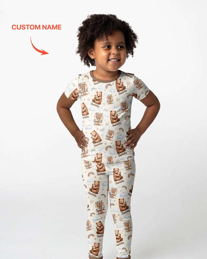 Conjunto de pijama de dos piezas de bambú de manga corta, plantilla personalizada