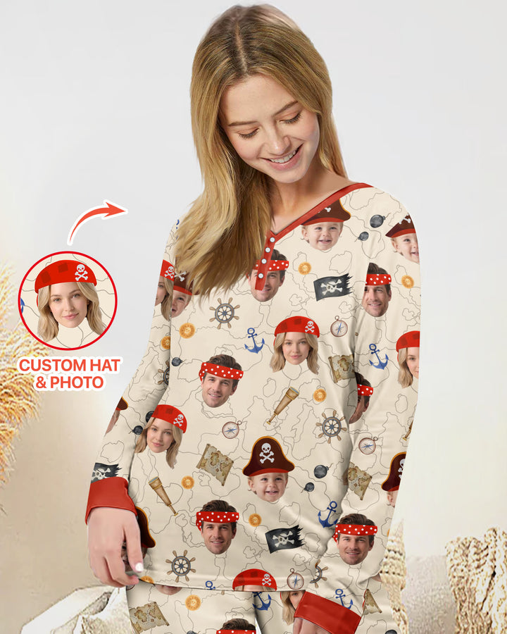 Custom Photo Treasure Map Adventures Family Matching Bamboo Women Pajama Set