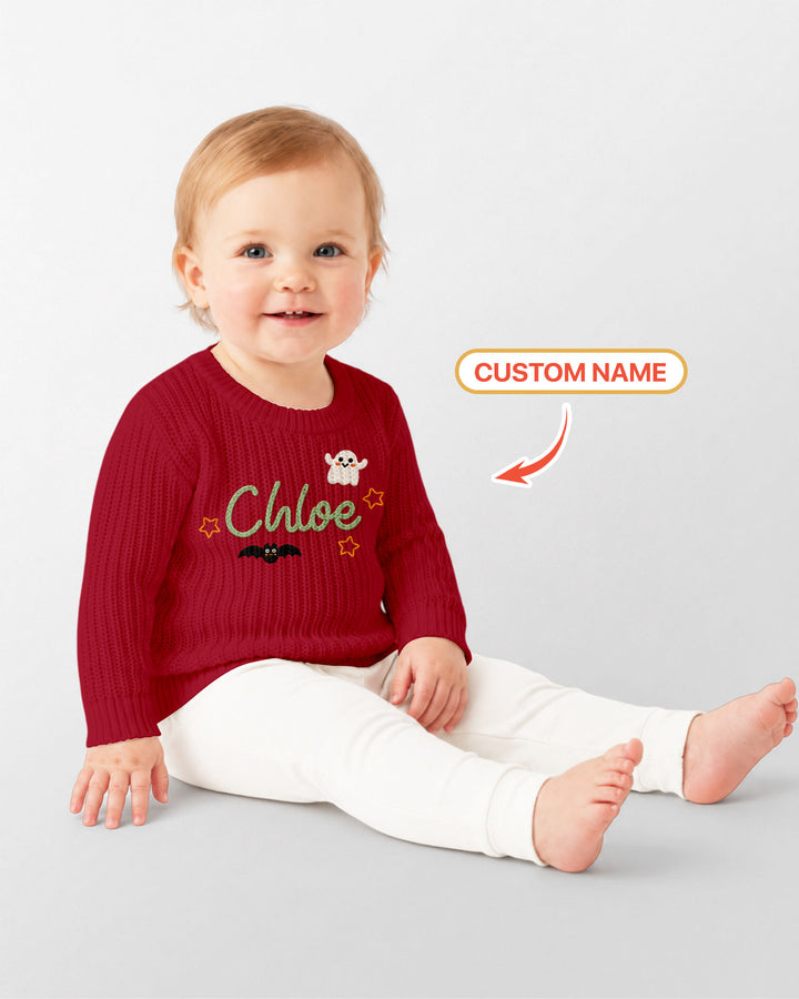 Happy Halloween Embroidered Baby Name Bamboo Knit Sweater Bubble