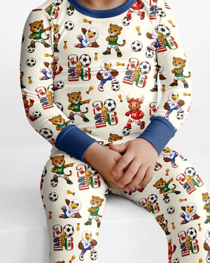 Cute Soccer Mascots USA CAN MEX Bamboo Two Piece Long Sleeve Pajama Set
