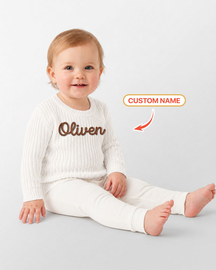 Embroidered Baby Name Bamboo Knit Sweater Bubble