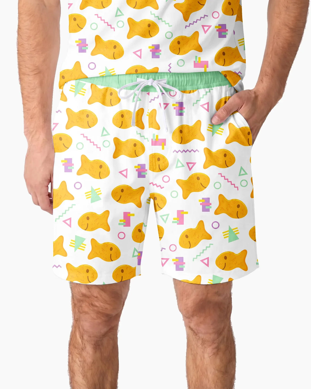 Cheesy Fishies Family Matching Bamboo Men Short Sleeve Short Pajama Set