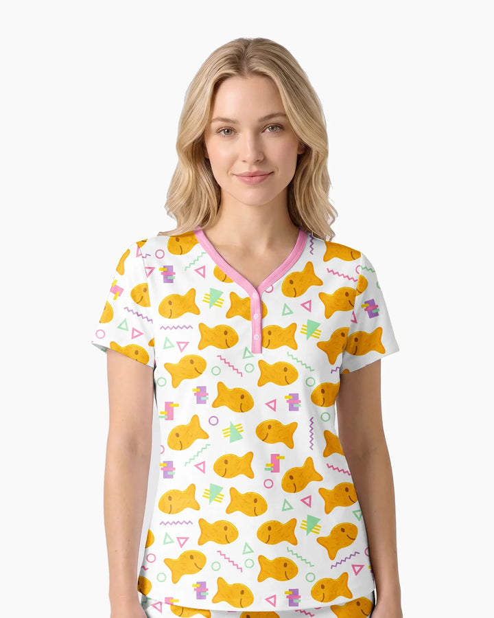 Cheesy Fishies Family Matching Bamboo Women Short Sleeve Short Pajama Set