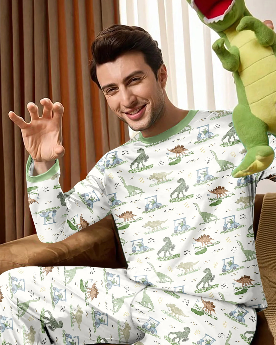 Dinos On The Green Daddy & Me Matching Bamboo Men's Pajama Set