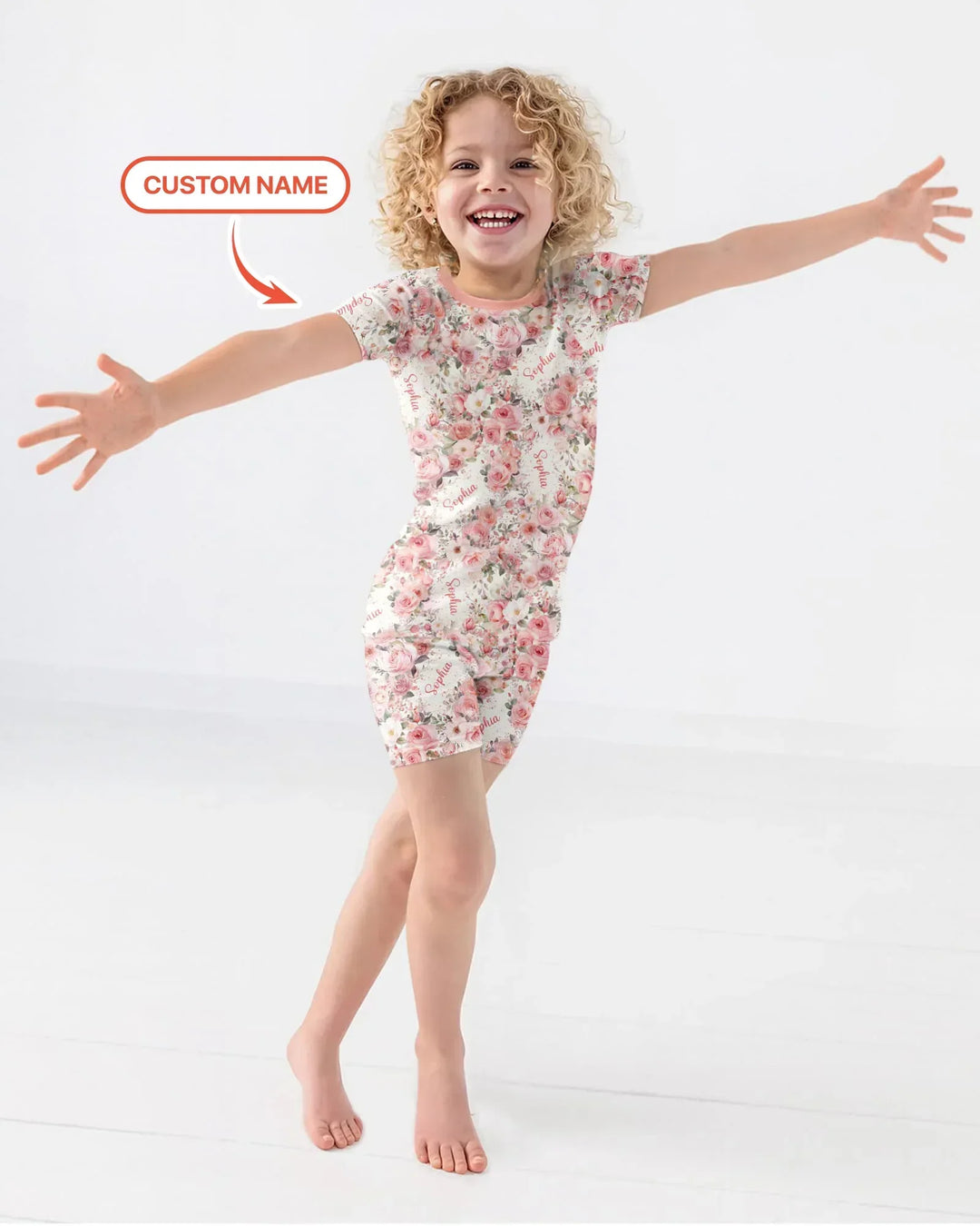 Custom Name Birth Month Flowers Bamboo Two Piece Short Sleeve Shorts Pajama Set