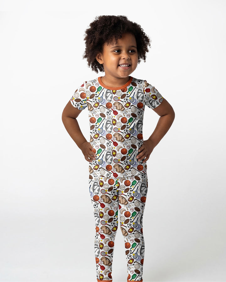 White Sports Equipment   Bamboo Two Piece Short Sleeve Pajama Set
