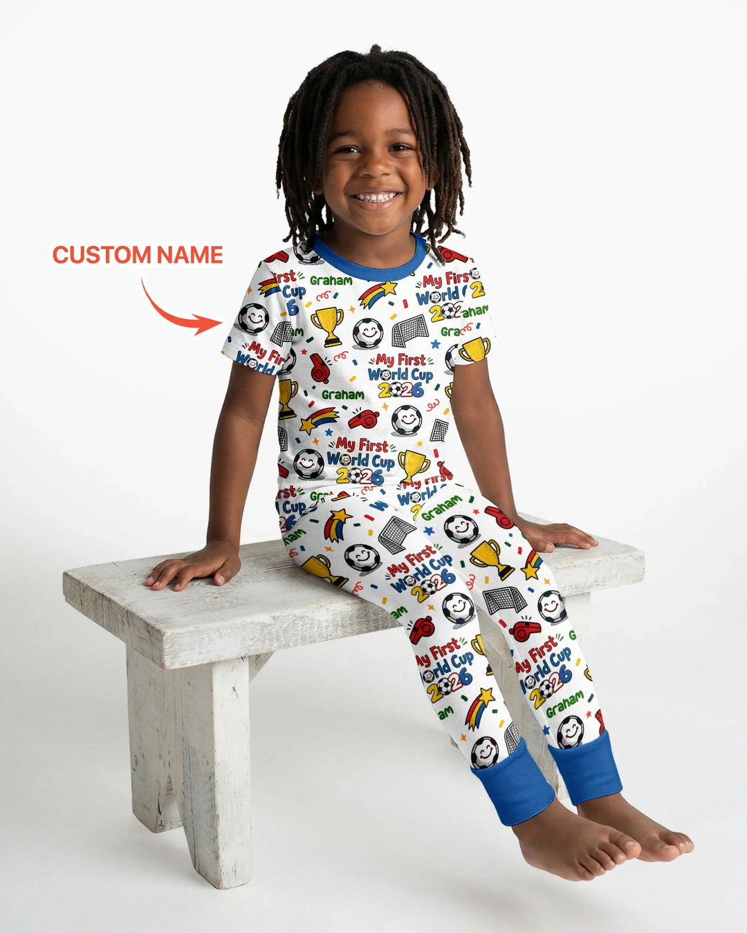 Custom Name My First Soccer Cup Bamboo Two Piece Short Sleeve Pajama Set