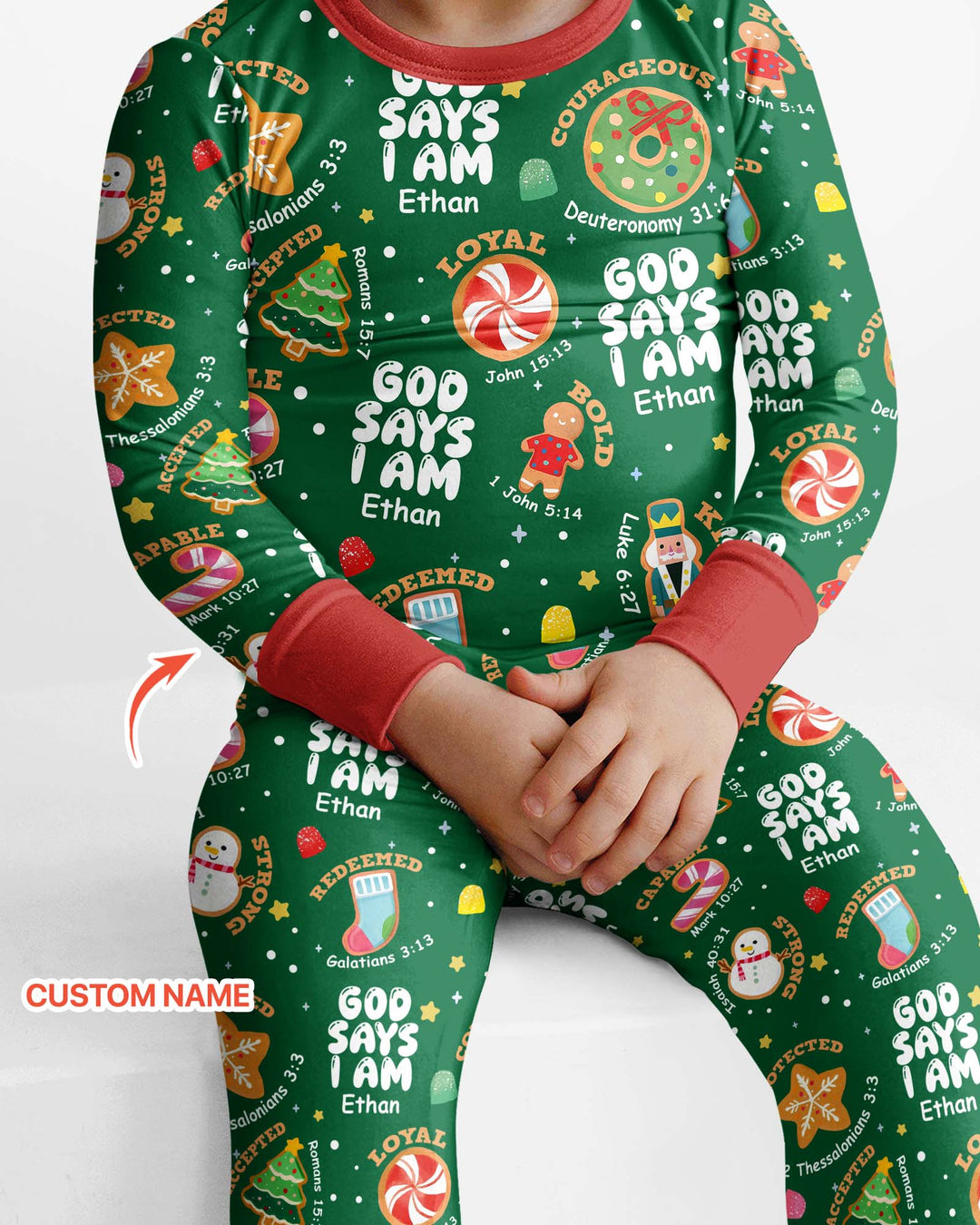 Merry Christmas God Says I Am Custom Name Bamboo Two Piece Long Sleeve Pajama Set