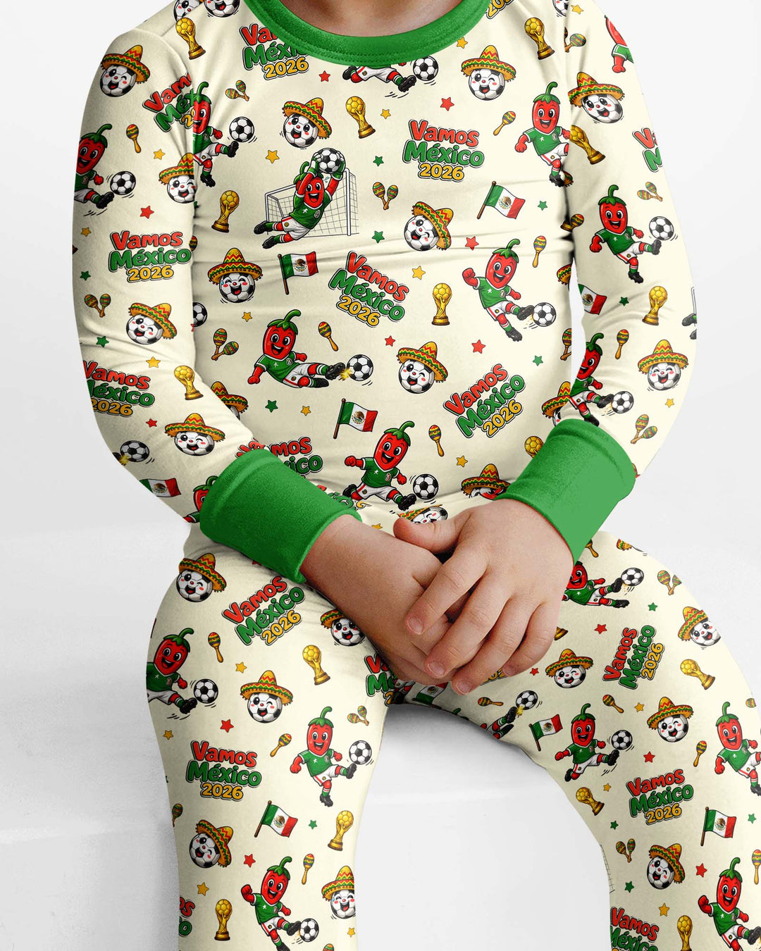 Cartoon World Soccer Vamos Mexico Family Matching Bamboo Two Piece Long Sleeve Pajama Set