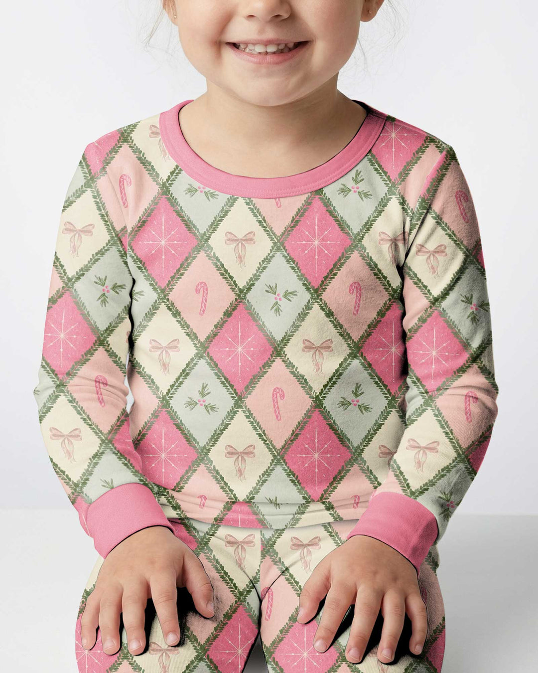 Pink Christmas Patchwork Mommy & Me Matching Bamboo Two Piece Long Sleeve Pajama Set