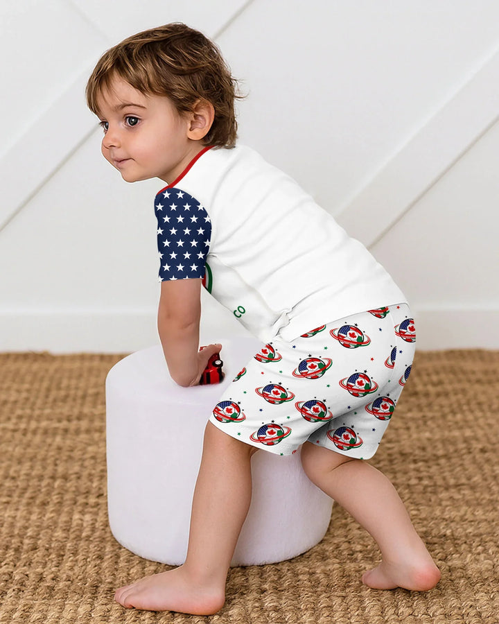 Soccer Cup USA Canada Mexico Bamboo Two Piece Short Sleeve Shorts Pajama Set