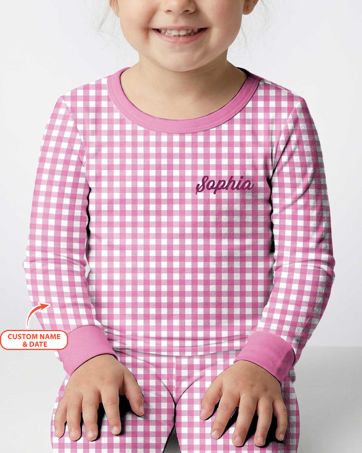 Embroidered Seersucker Bamboo Two Piece Long Sleeve Pajama Set