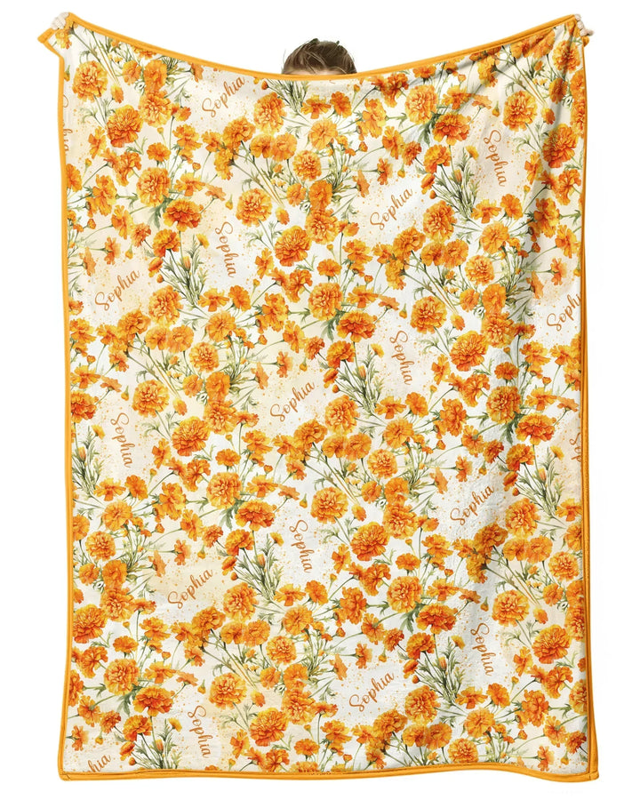 Custom Name Birth Month Flowers Bamboo Blanket