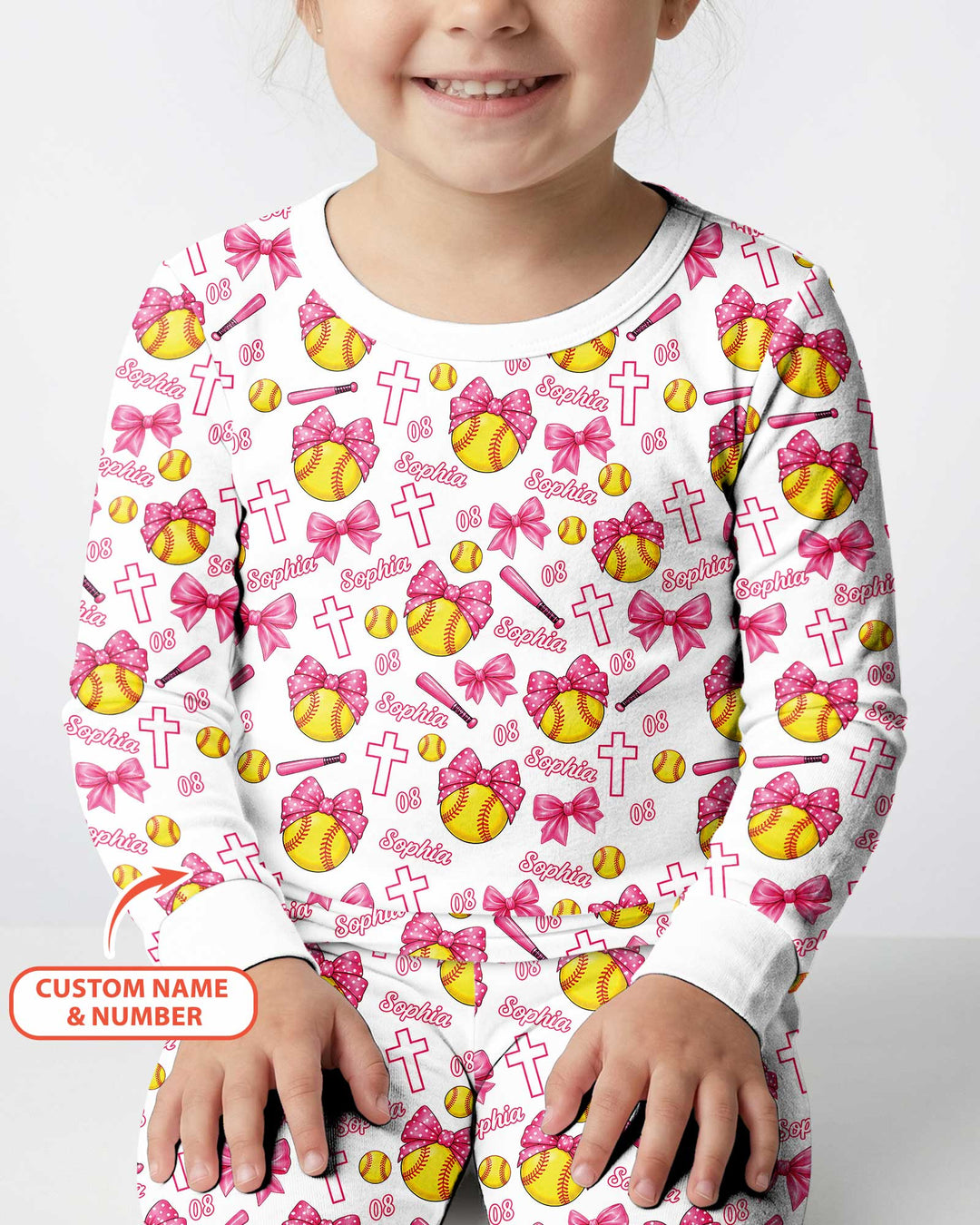 Custom Name Softball Cuties Bamboo Two Piece Long Sleeve Pajama Set
