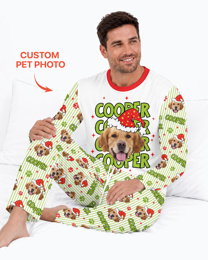 Personalized Pink Santa Dog Bamboo Men's Pajama Set