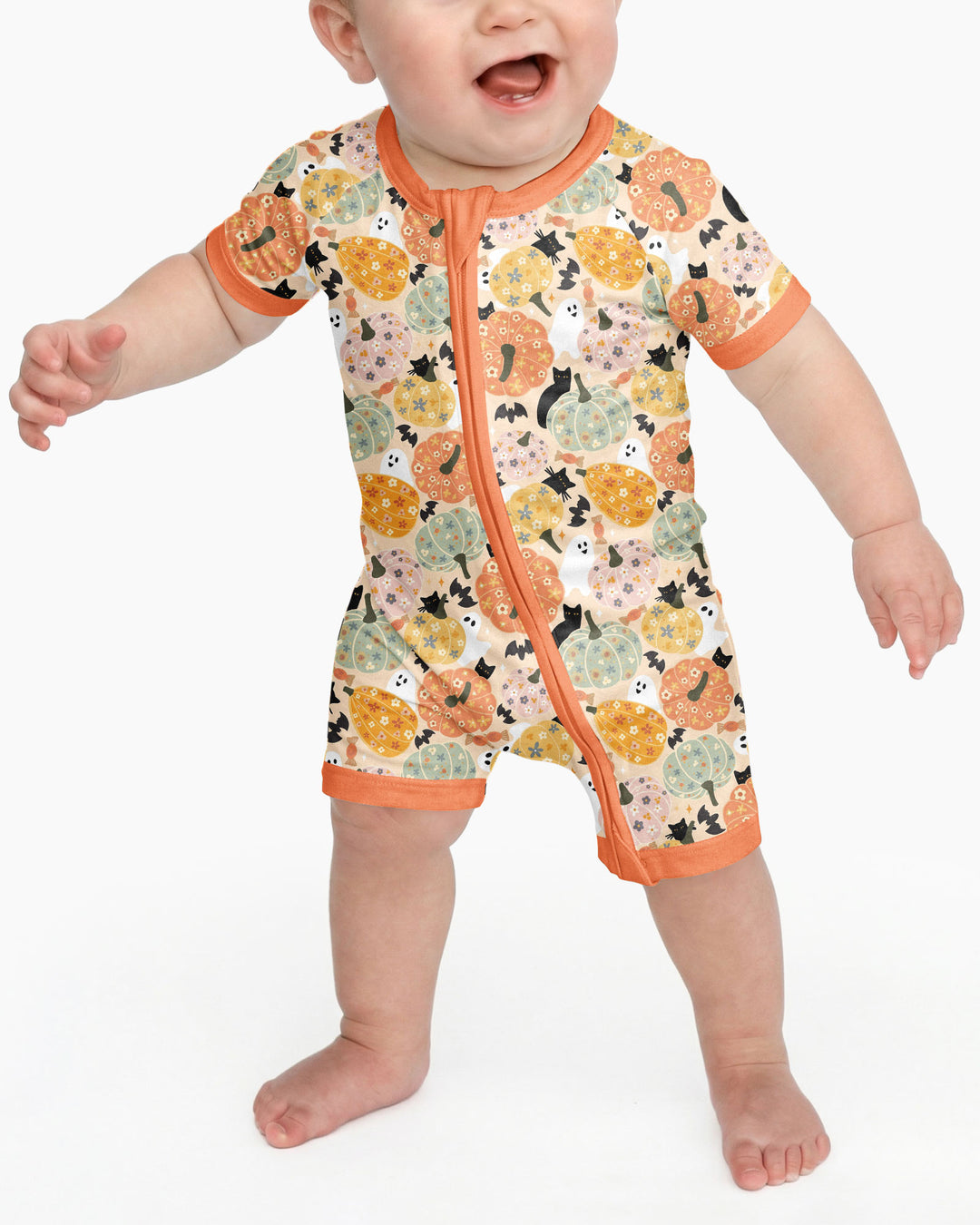 Floral Pumpkin Ghost Halloween Bamboo Shorty Zippy