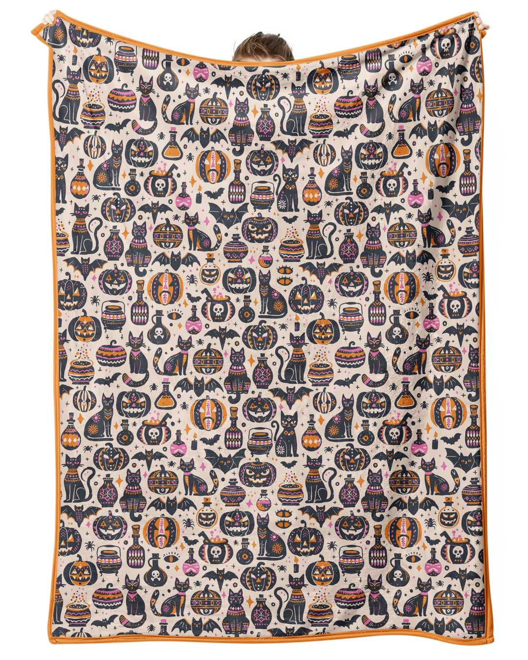 Whimsical Tribal Retro Halloween Black Cats Pumpkins Bamboo Blanket