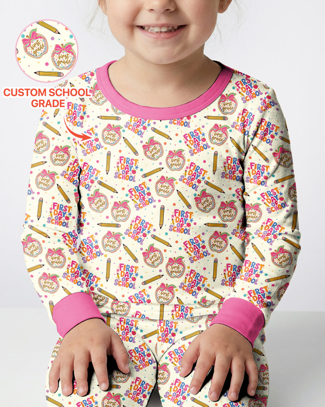 Custom School Grade First Day Cutie Bamboo Two Piece Long Sleeve Pajama Set