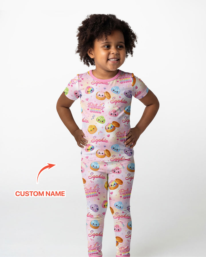 Birthday Girl Glitter Dumpling Bamboo Two Piece Short Sleeve Pajama Set