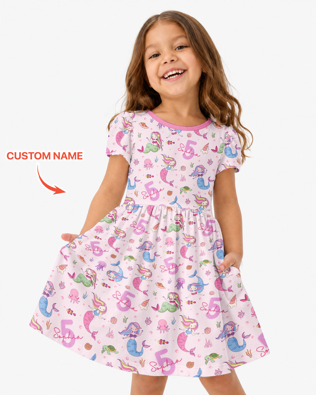Custom Name Birthday Mermaid Bamboo Twirl Dress