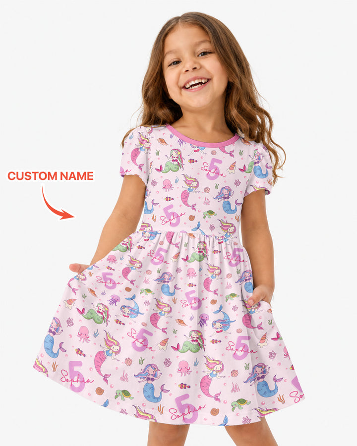 Custom Name Birthday Mermaid Bamboo Twirl Dress