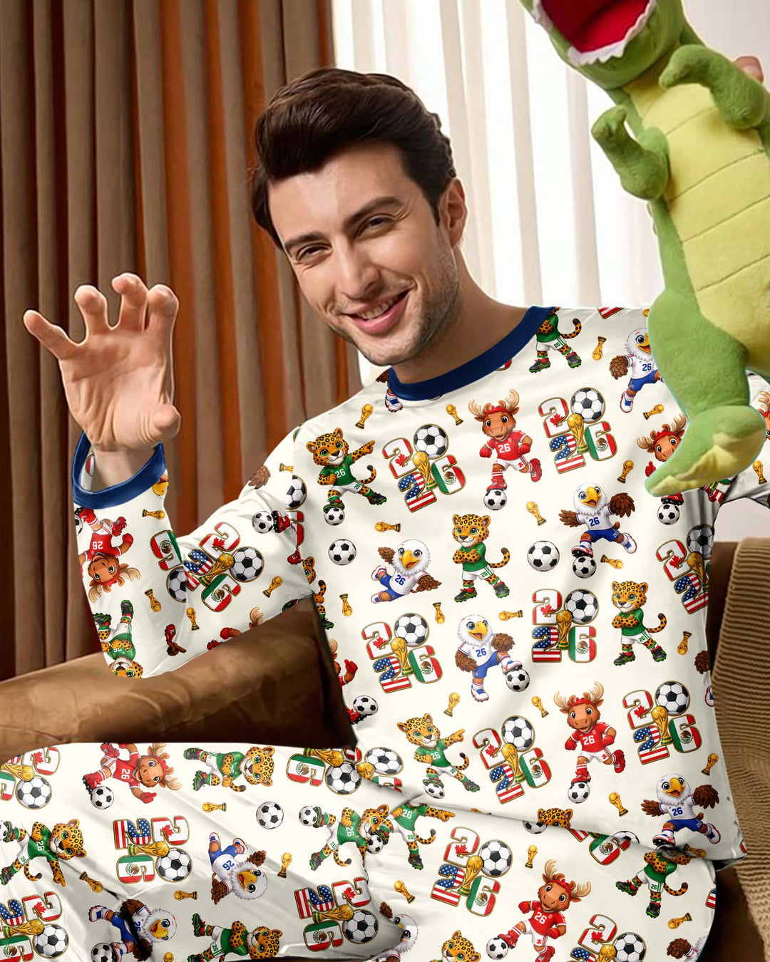 Cute Soccer Mascots USA CAN MEX Bamboo Men's Pajama Set