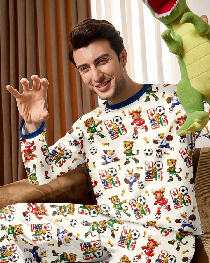 Cute Soccer Mascots USA CAN MEX Bamboo Men's Pajama Set