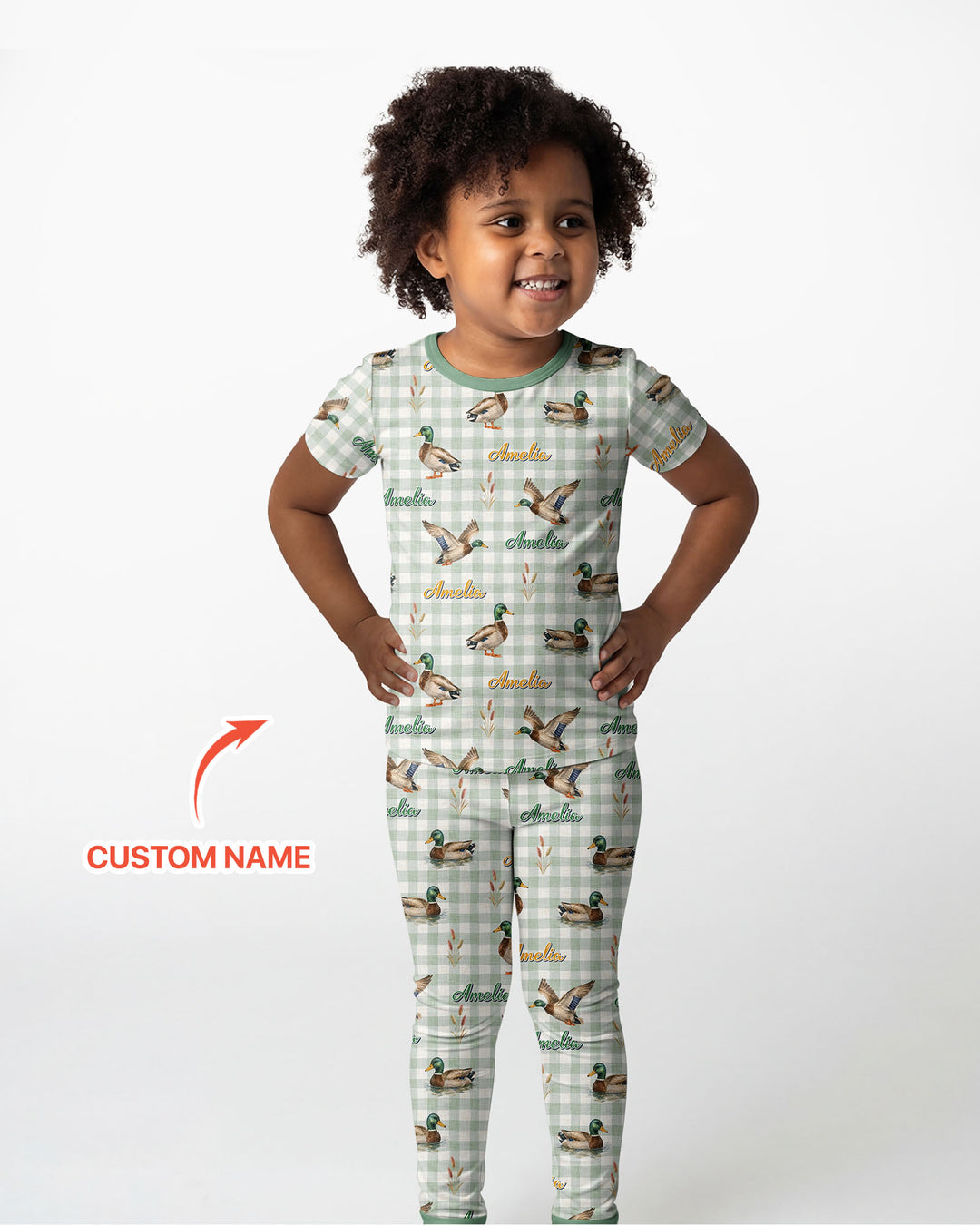 Mallard Duck Custom Name Bamboo Two Piece Short Sleeve Pajama Set