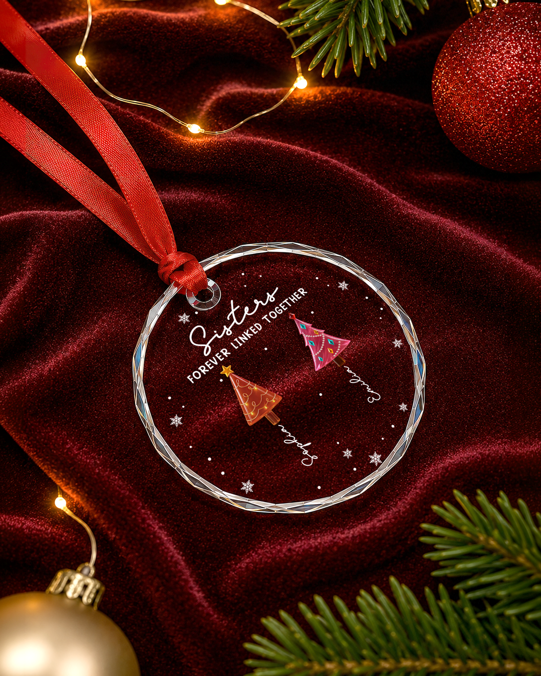 Season Love Siblings Personalized Glass Ornament